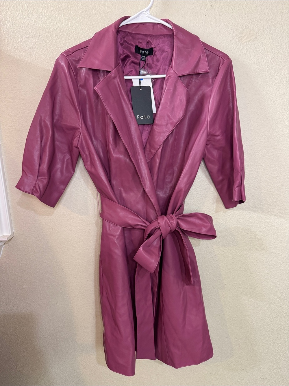 Fate Rose-Pink Leather Trench with Self Tie Belt